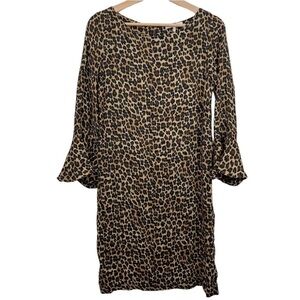 Three Dots Cheetah Animal Print 3/4 Sleeve Boat Neck Sheath Dress sz Small